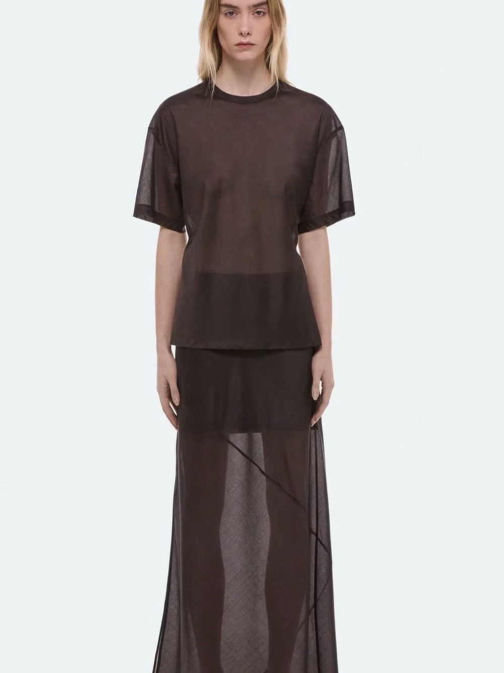 Helmut Lang Sheer Brown Short Sleeve Blouse - Picture 2 of 5